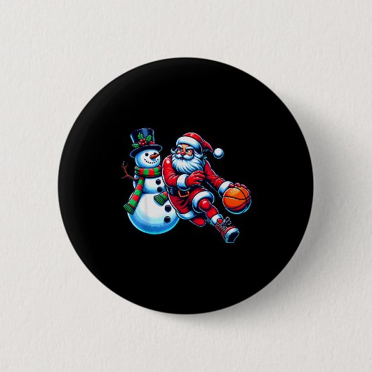 Santa Playing Basketball With A Snowman Christmas Ronde Button 5,7 Cm (Voorkant)