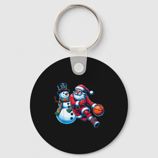 Santa Playing Basketball With A Snowman Christmas Sleutelhanger (Voorkant)
