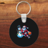 Santa Playing Basketball With A Snowman Christmas Sleutelhanger (Voorkant)