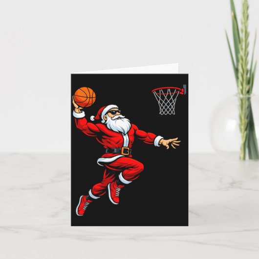 Santa Playing Basketball Xmas Funny Christmas Bask Kaart (Voorkant)