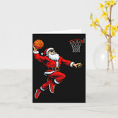 Santa Playing Basketball Xmas Funny Christmas Bask Kaart (Gele Bloem)