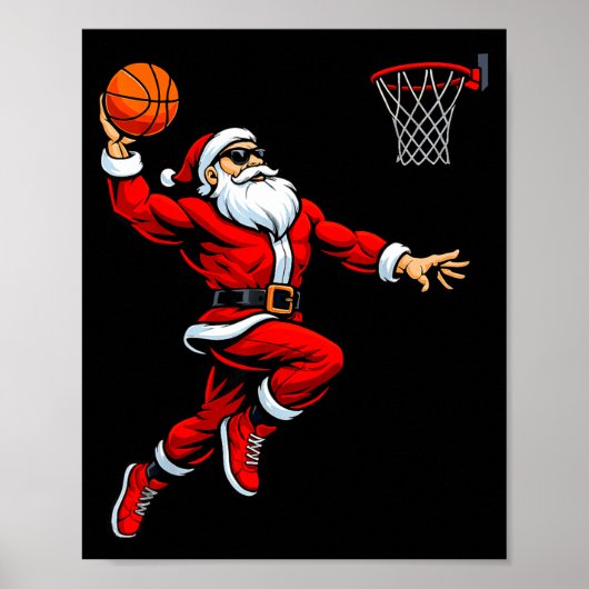Santa Playing Basketball Xmas Funny Christmas Bask Poster (Voorkant)