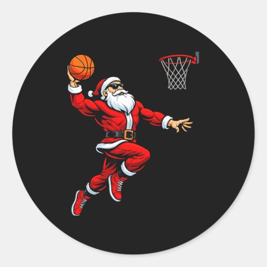 Santa Playing Basketball Xmas Funny Christmas Bask Ronde Sticker (Voorkant)