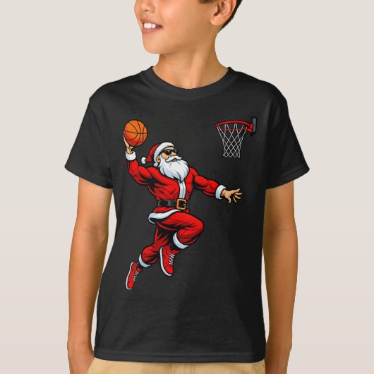 Santa Playing Basketball Xmas Funny Christmas Bask T-shirt (Voorkant)