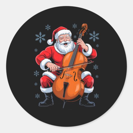 Santa Playing Cello Funny Holiday Chrismas Xmas Pa Ronde Sticker (Voorkant)