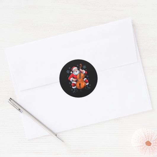 Santa Playing Cello Funny Holiday Chrismas Xmas Pa Ronde Sticker (Envelop)