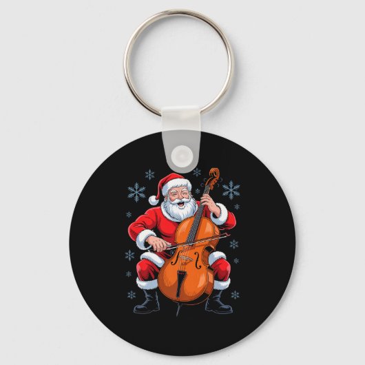 Santa Playing Cello Funny Holiday Chrismas Xmas Pa Sleutelhanger (Voorkant)