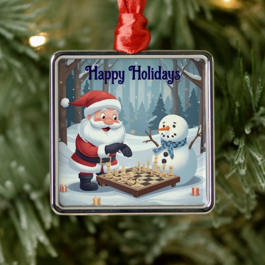 Santa playing chess with a snowman Ornament (Boom)