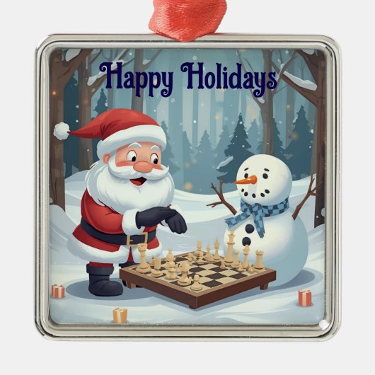 Santa playing chess with a snowman Ornament (Voorkant)