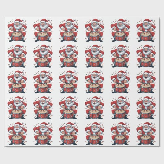 Santa Playing Drums Christmas Drummer Xmas  Cadeaupapier (Vlak)
