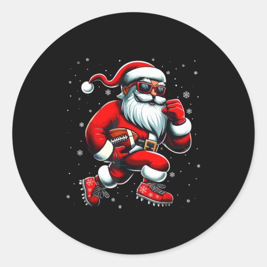 Santa Playing Football Men Boys Christmas Football Ronde Sticker (Voorkant)