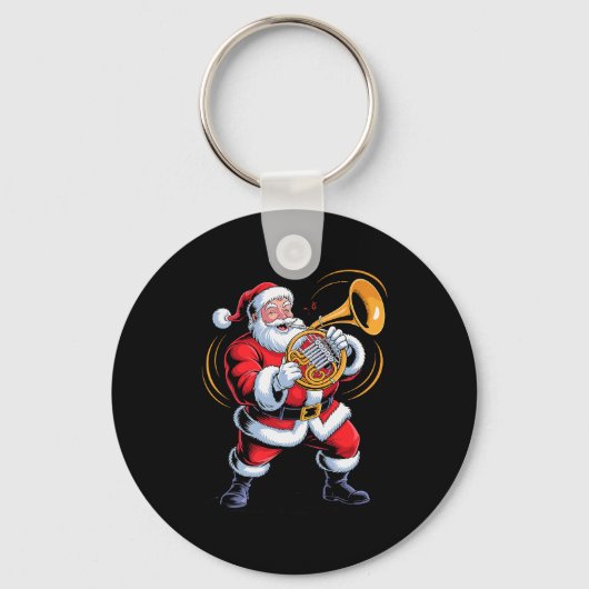 Santa Playing French Horn Funny Holiday Chrismas X Sleutelhanger (Voorkant)