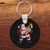Santa Playing French Horn Funny Holiday Chrismas X Sleutelhanger (Voorkant)