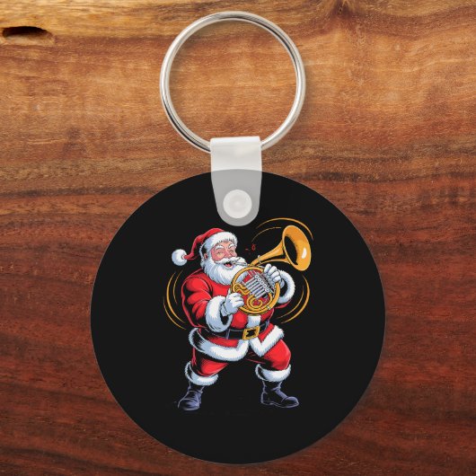 Santa Playing French Horn Funny Holiday Chrismas X Sleutelhanger (Voorkant)