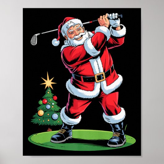 Santa Playing Golf Funny Holiday Christmas Xmas Pa Poster (Voorkant)