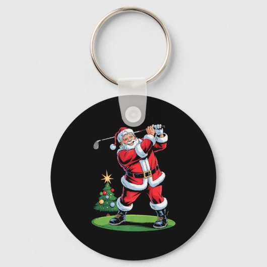 Santa Playing Golf Funny Holiday Christmas Xmas Pa Sleutelhanger (Voorkant)