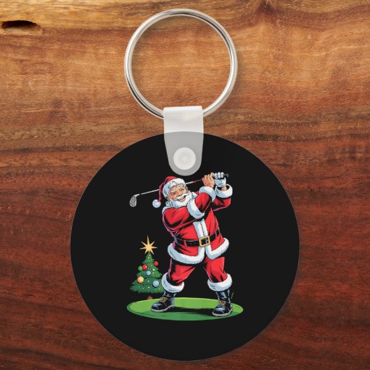 Santa Playing Golf Funny Holiday Christmas Xmas Pa Sleutelhanger (Voorkant)