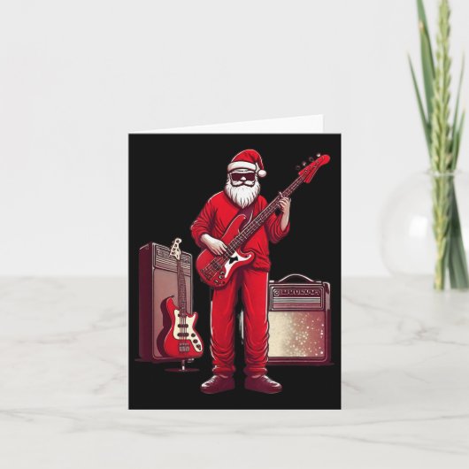 Santa Playing Guitar B Christmas Pajama Musician B Kaart (Voorkant)