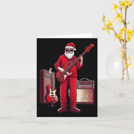 Santa Playing Guitar B Christmas Pajama Musician B Kaart (Gele Bloem)