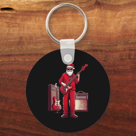 Santa Playing Guitar B Christmas Pajama Musician B Sleutelhanger (Voorkant)