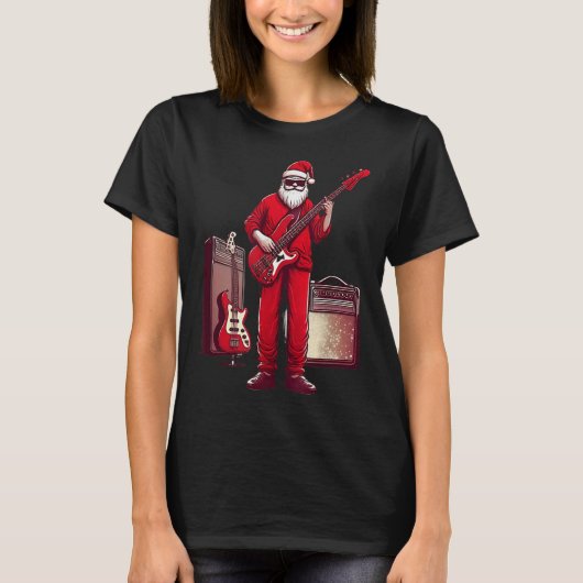 Santa Playing Guitar B Christmas Pajama Musician B T-shirt (Voorkant)
