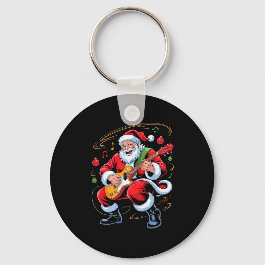 Santa Playing Guitar Funny Holiday Christmas Xmas  Sleutelhanger (Voorkant)