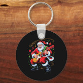 Santa Playing Guitar Funny Holiday Christmas Xmas  Sleutelhanger (Voorkant)