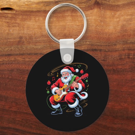 Santa Playing Guitar Funny Holiday Christmas Xmas  Sleutelhanger (Voorkant)
