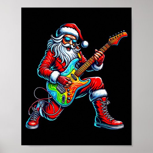 Santa Playing Guitar Musician Guitarist Christmas  Poster (Voorkant)