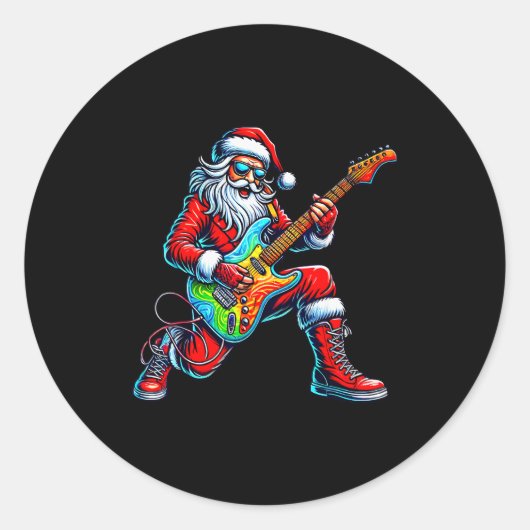 Santa Playing Guitar Musician Guitarist Christmas  Ronde Sticker (Voorkant)