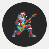 Santa Playing Guitar Musician Guitarist Christmas  Ronde Sticker (Voorkant)