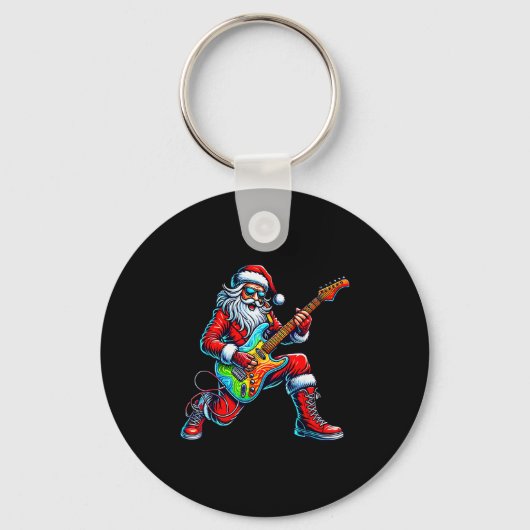 Santa Playing Guitar Musician Guitarist Christmas  Sleutelhanger (Voorkant)