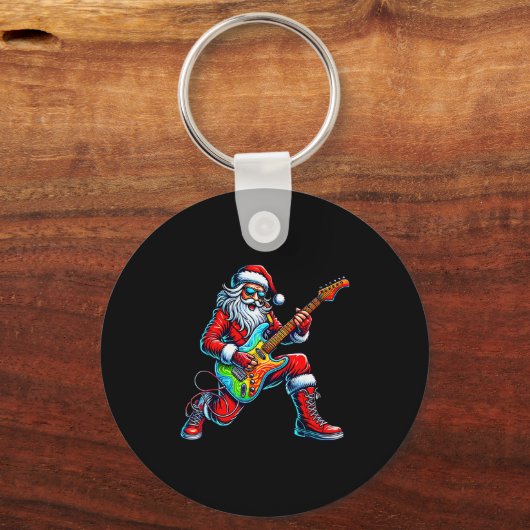Santa Playing Guitar Musician Guitarist Christmas  Sleutelhanger (Voorkant)