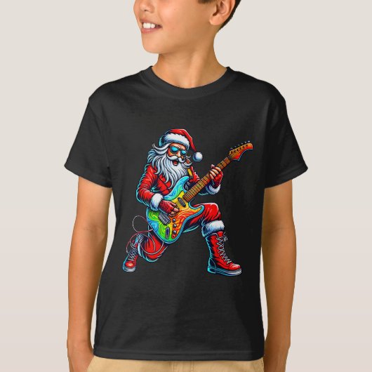 Santa Playing Guitar Musician Guitarist Christmas  T-shirt (Voorkant)