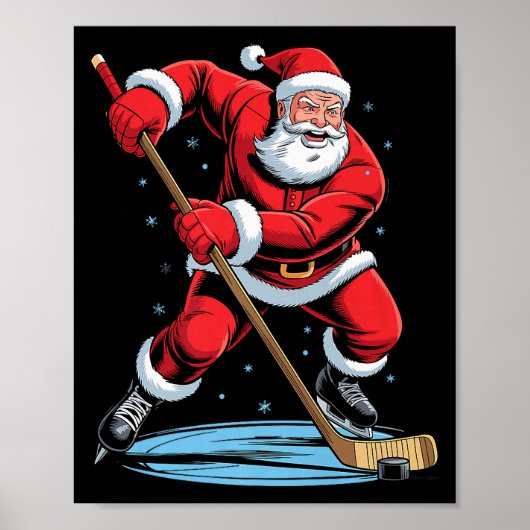 Santa Playing Hockey Funny Holiday Christmas Xmas  Poster (Voorkant)