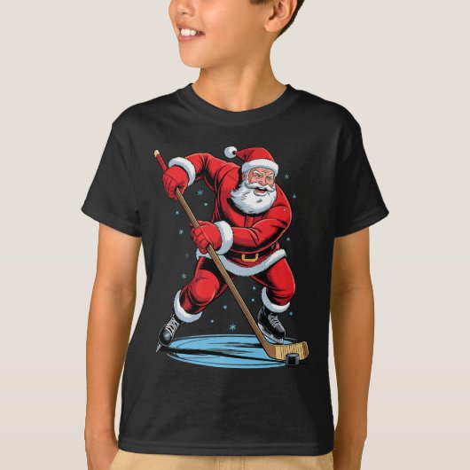 Santa Playing Hockey Funny Holiday Christmas Xmas  T-shirt (Voorkant)