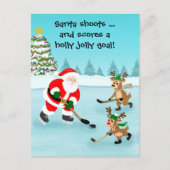 Santa Playing Hockey with Reindeer Christmas Briefkaart (Voorkant)