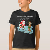 Santa Playing Hockey with Reindeer Christmas T-shirt (Voorkant)