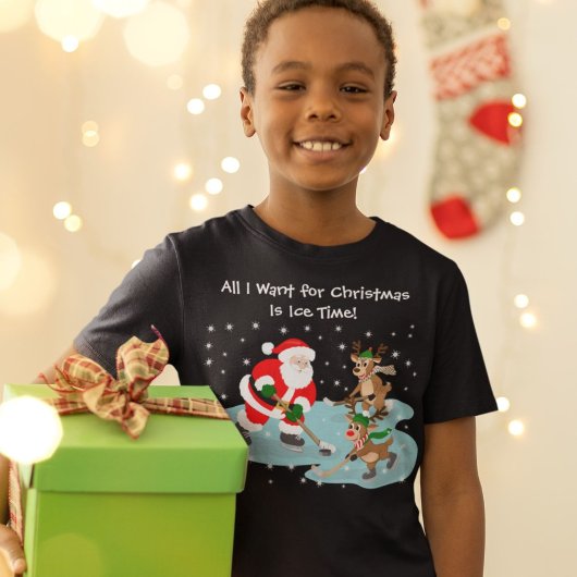 Santa Playing Hockey with Reindeer Christmas T-shirt