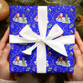 Santa Playing Ice Hockey Christmas Pattern Blue Cadeaupapier
