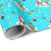 Santa Playing Ice Hockey Christmas Pattern Cadeaupapier (Rol Hoek)