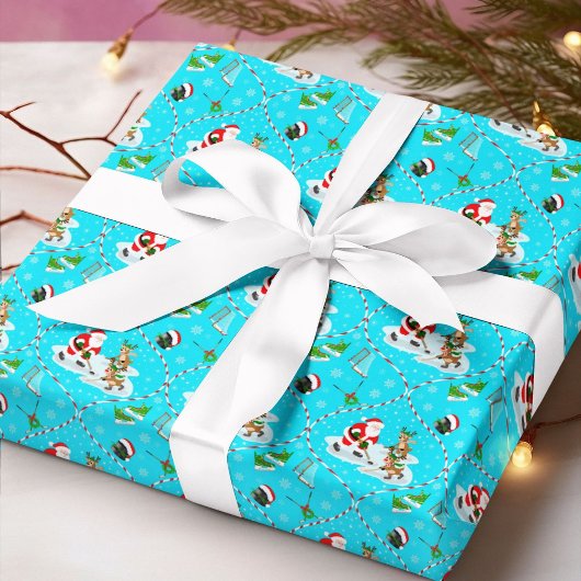 Santa Playing Ice Hockey Christmas Pattern Cadeaupapier