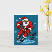 Santa Playing Ice Hockey Xmas Funny Christmas Hock Kaart (Gele Bloem)