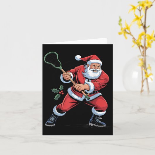 Santa Playing Lacrosse Funny Holiday Christmas Xma Kaart (Gele Bloem)