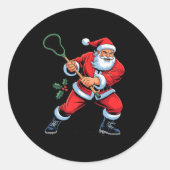 Santa Playing Lacrosse Funny Holiday Christmas Xma Ronde Sticker (Voorkant)
