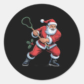 Santa Playing Lacrosse Funny Holiday Christmas Xma Ronde Sticker (Voorkant)