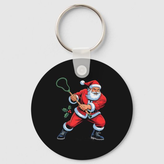 Santa Playing Lacrosse Funny Holiday Christmas Xma Sleutelhanger (Voorkant)