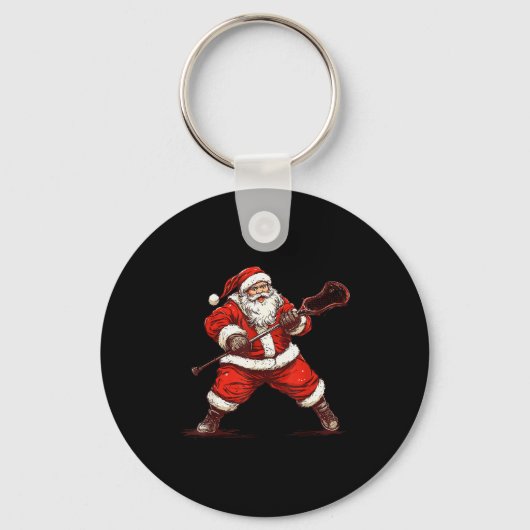 Santa Playing Lacrosse Funny Lacrosse Lax Player C Sleutelhanger (Voorkant)