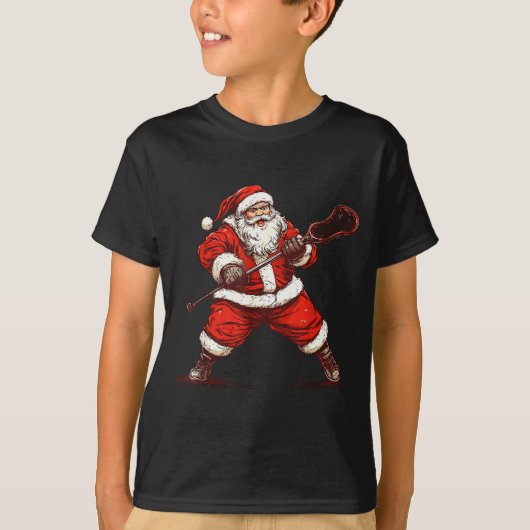 Santa Playing Lacrosse Funny Lacrosse Lax Player C T-shirt (Voorkant)