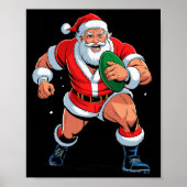 Santa Playing Rugby Funny Holiday Christmas Xmas P Poster (Voorkant)